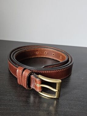 Keldon Men's Brown Leather Belt with Brass Buckle